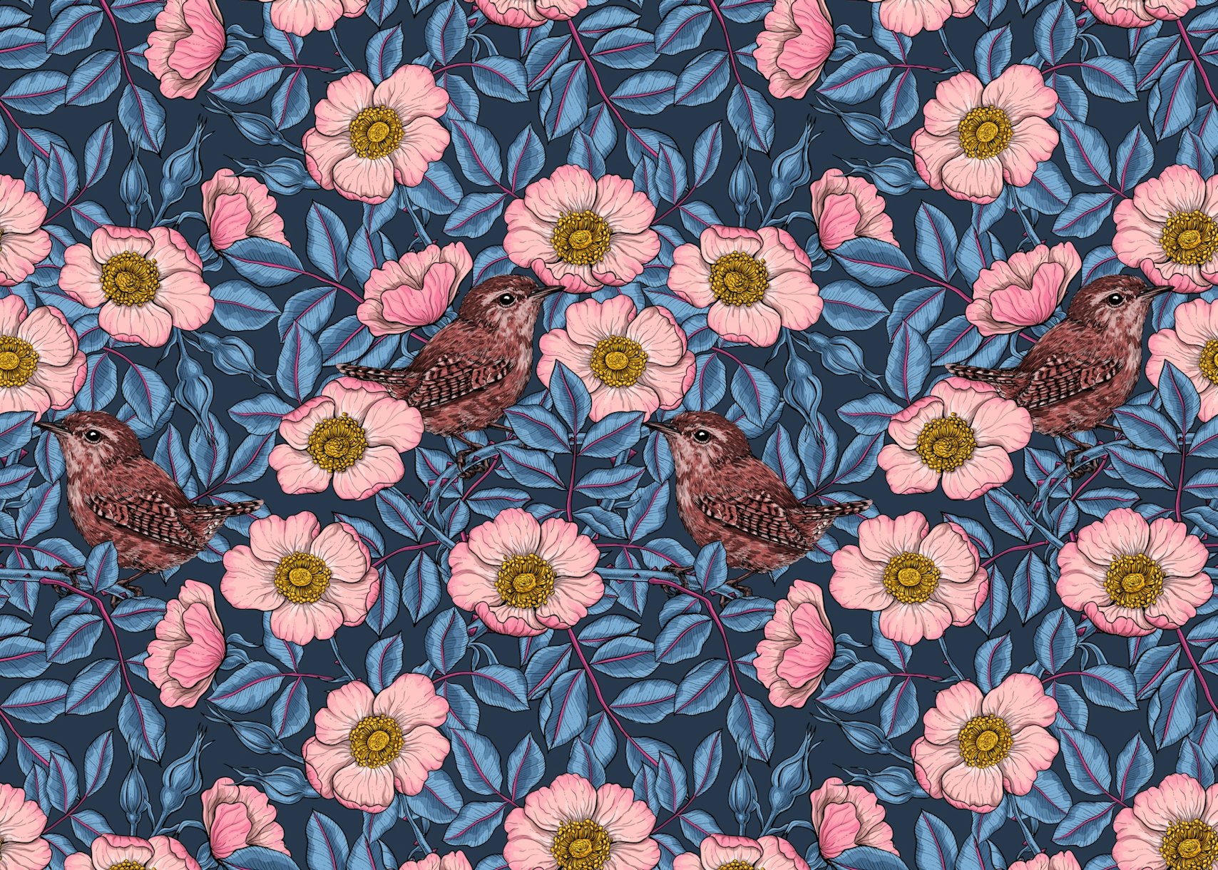 Wrens in the Roses 7 Wallpaper Beautiful Floral Wallpapers Happywall