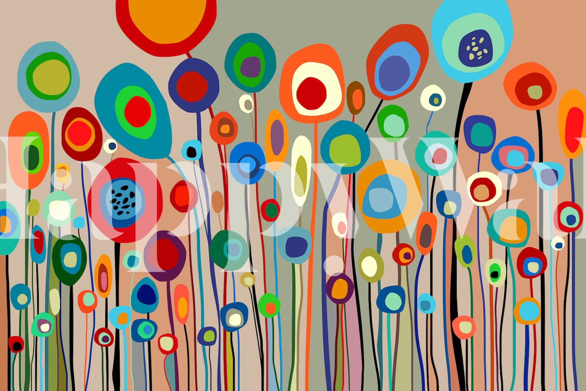 Colorful flowers with circular shapes in bright colors wallpaper