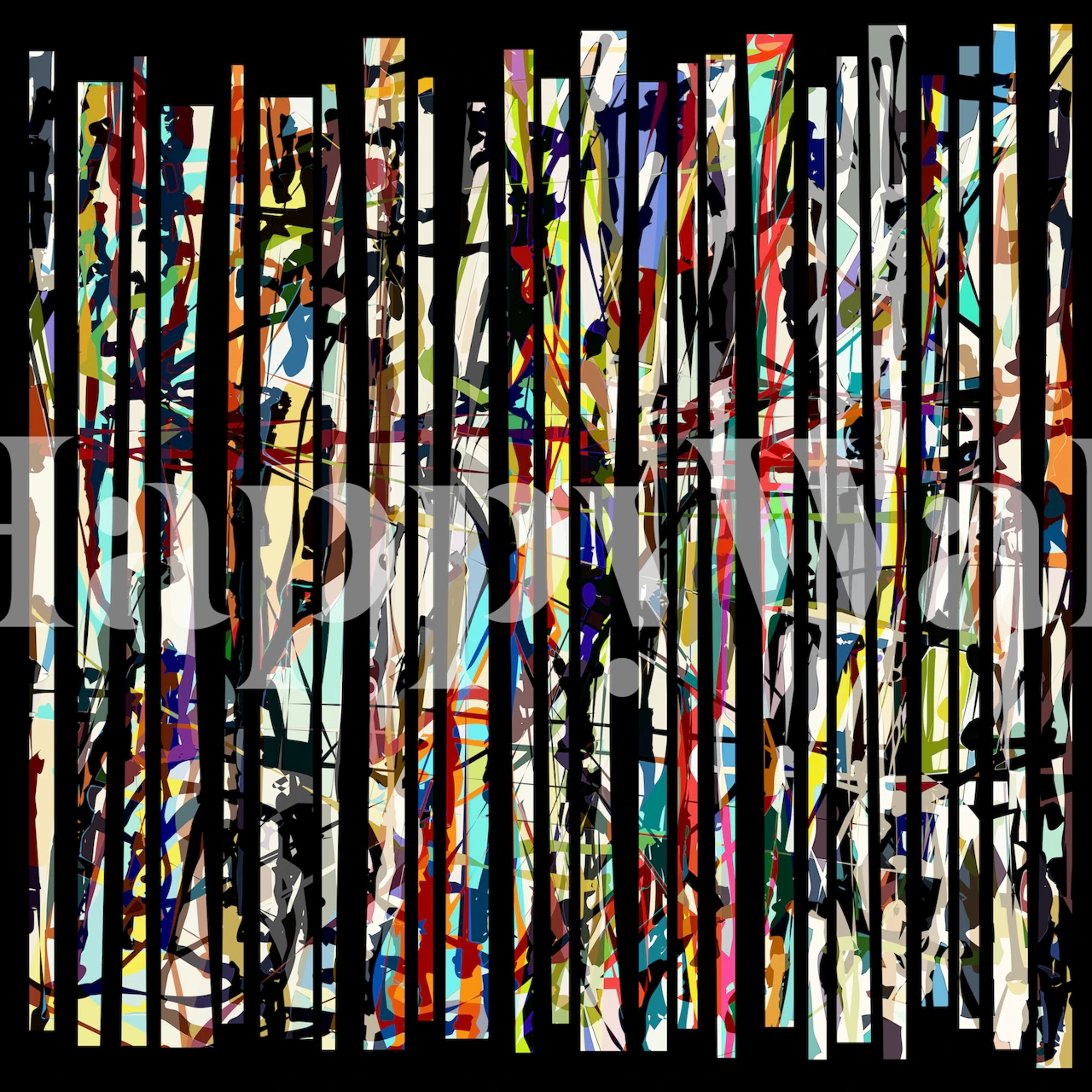 Colorful abstract stripes with black outlines wallpaper