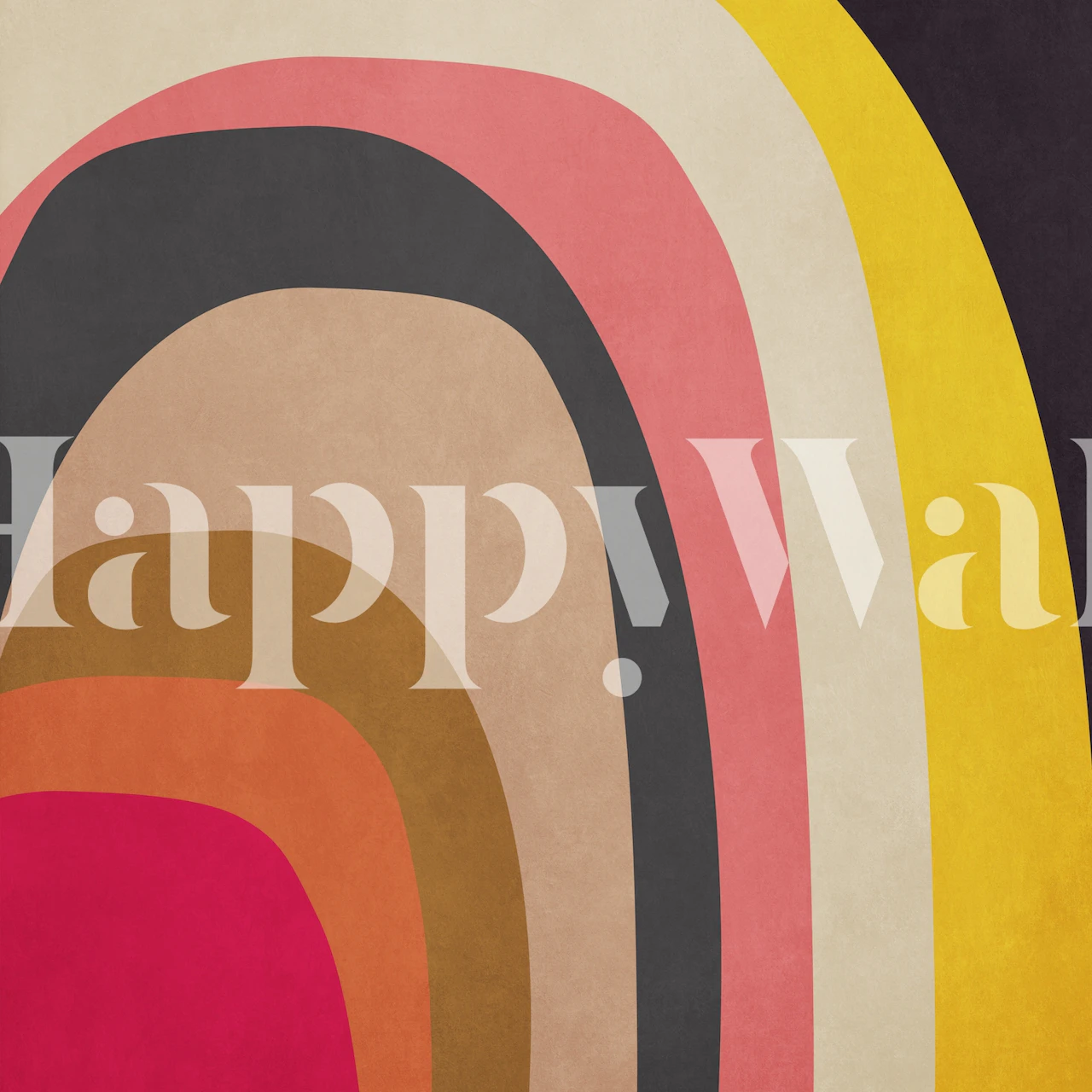Colorful layered arch patterns in pink, yellow, and gray wallpaper