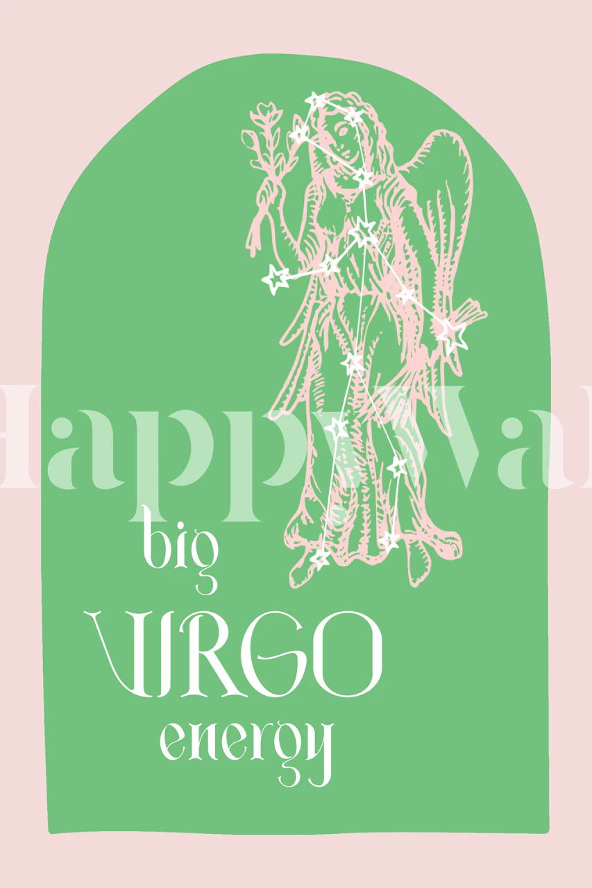 Grote Virgo Energy Zodiac muurschildering met Maagd lijntekeningen