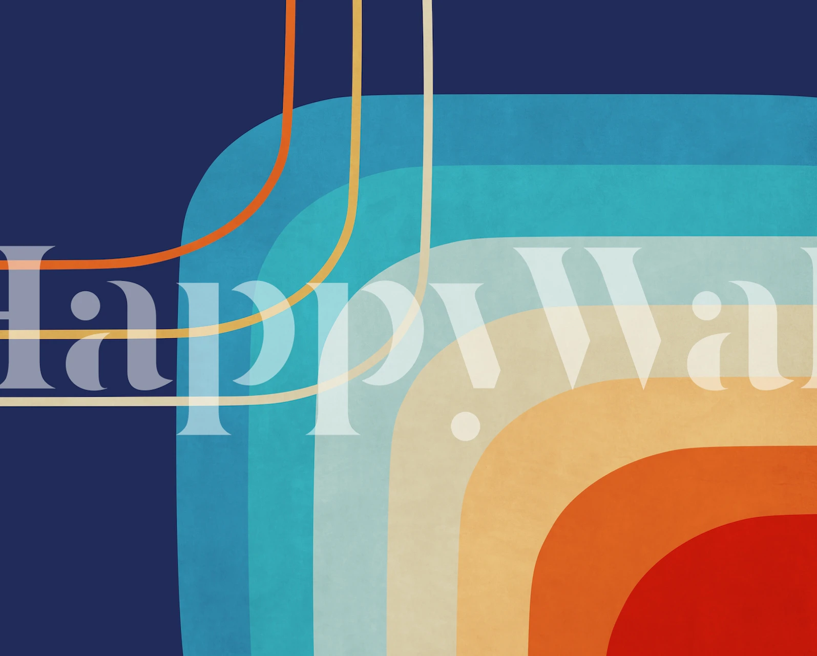 Colorful retro abstract design with curved lines in blue, orange, and beige wallpaper