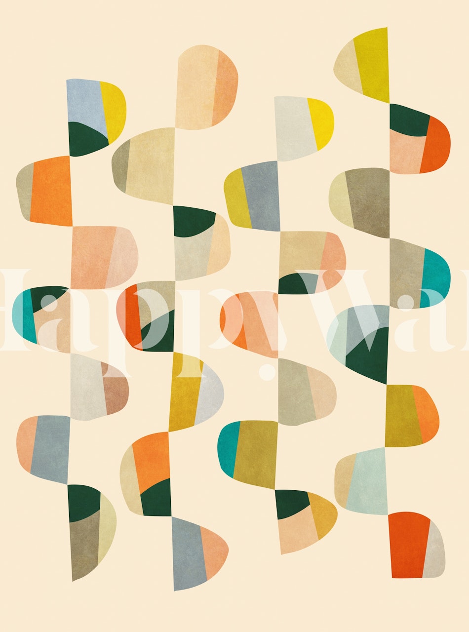 Colorful abstract shapes with orange, green, and blue wallpaper