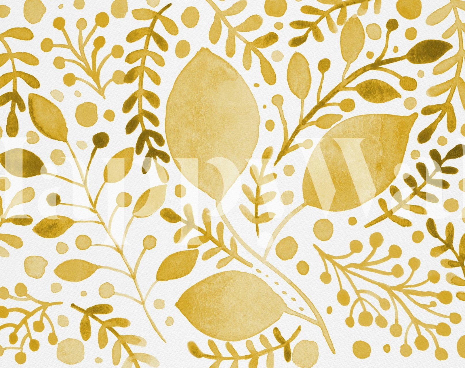 Papier peint mural branches aquarelles avec feuilles jaunes