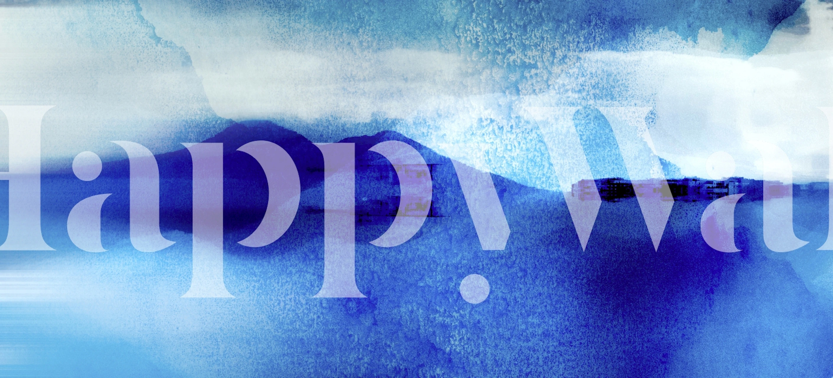 Blue abstract landscape with mountain silhouettes and atmospheric gradients wallpaper