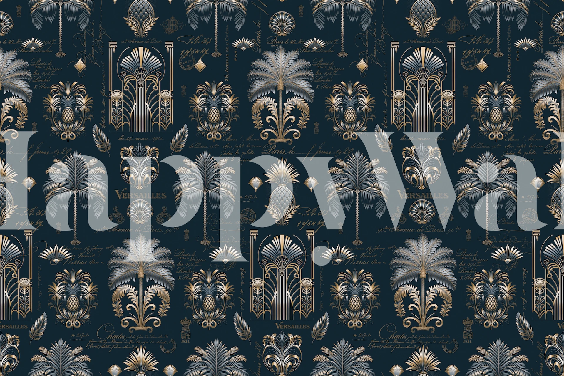 Art Deco Palm Luxury Blue tapetdesign