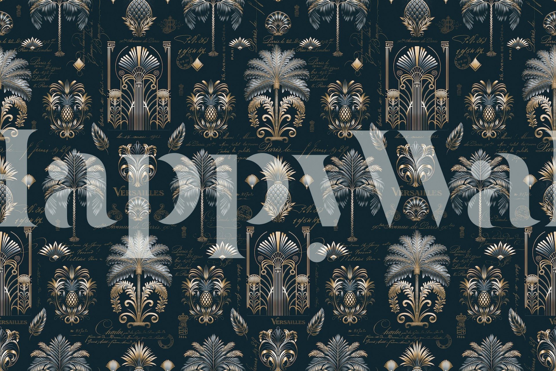 Art Deco Palm Luxury Blue behangontwerp