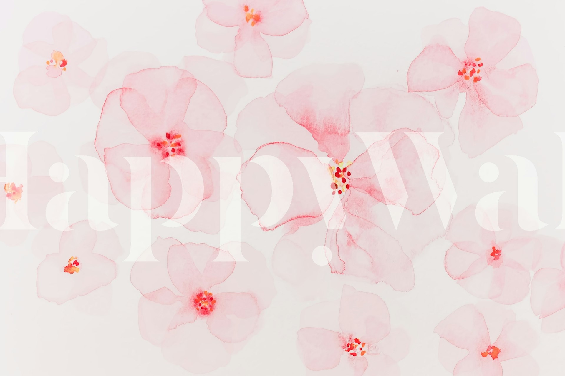 Elegante roze bloemenwaterverfmuurschildering met zachte bloesems op een witte achtergrond