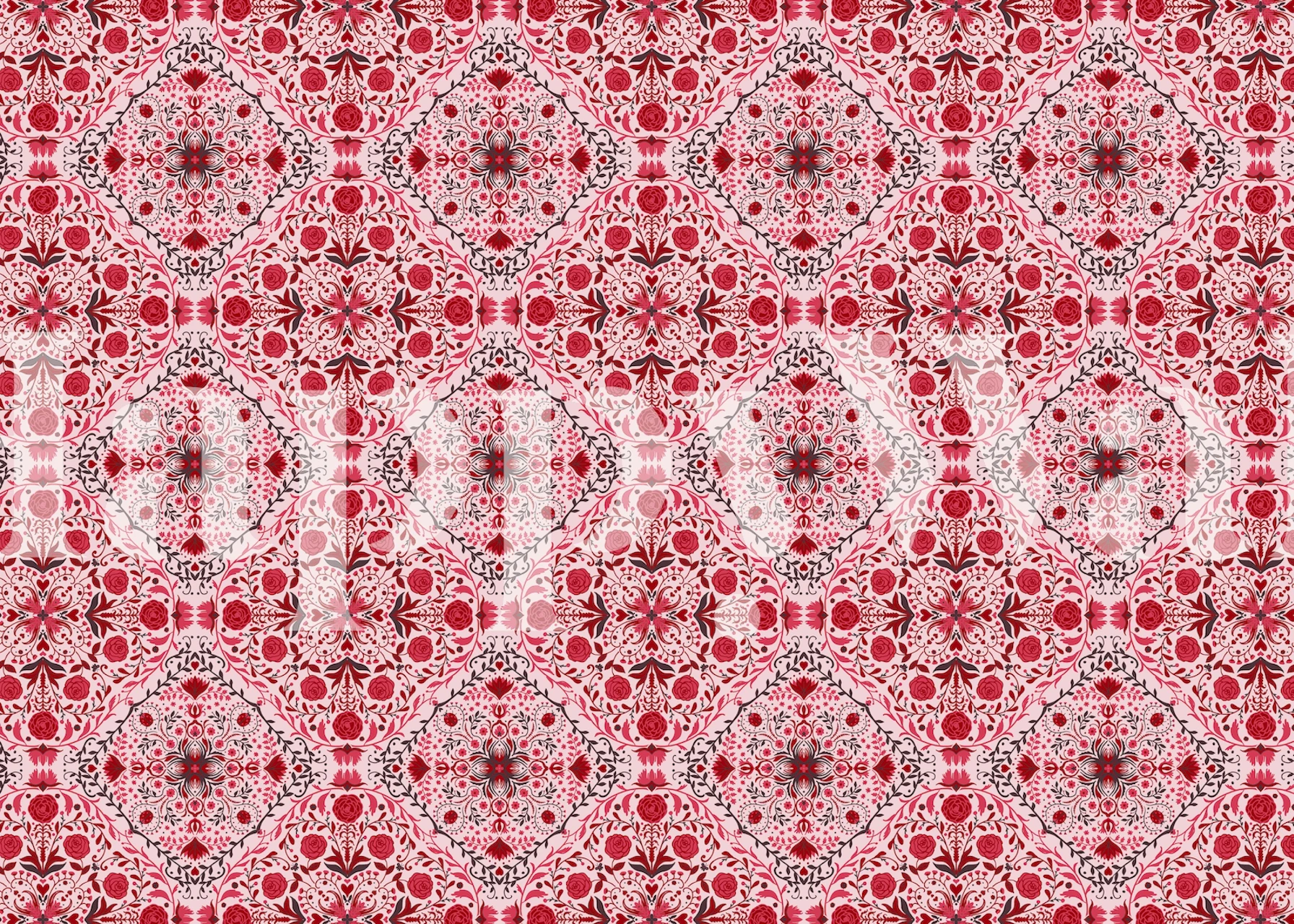 Floral tiles in red tapetti näytillä