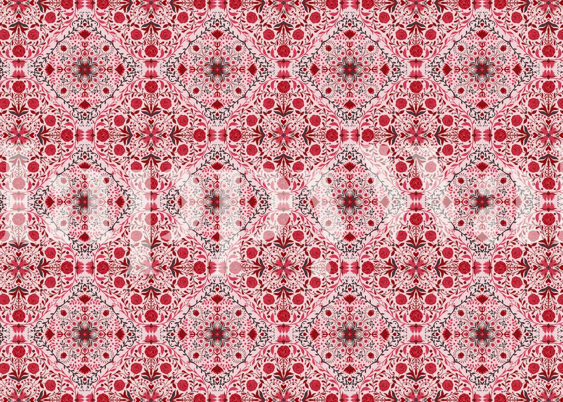 Floral tiles in red tapeta na výstavě