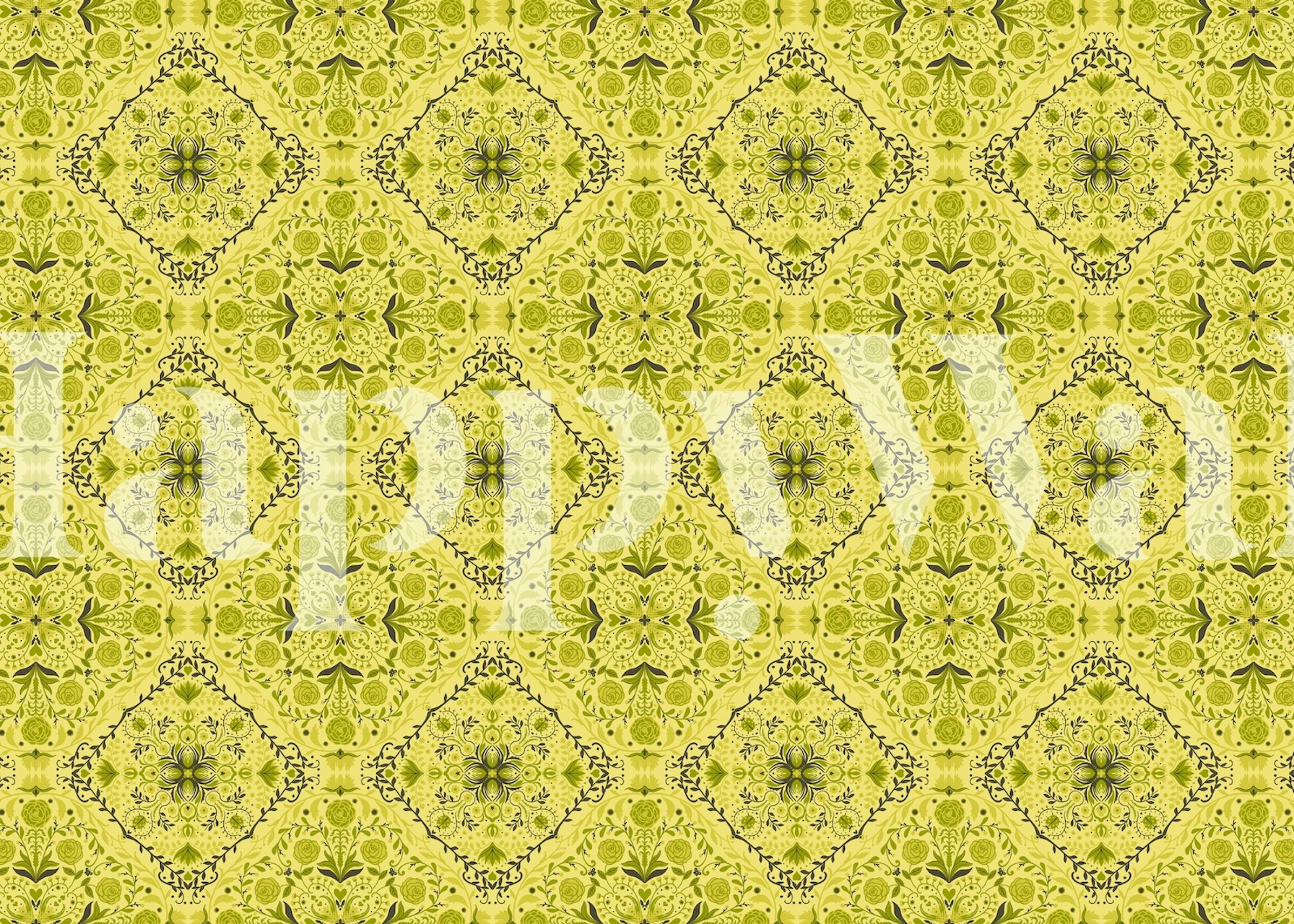 Carta da parati Floral tiles in green mostrata