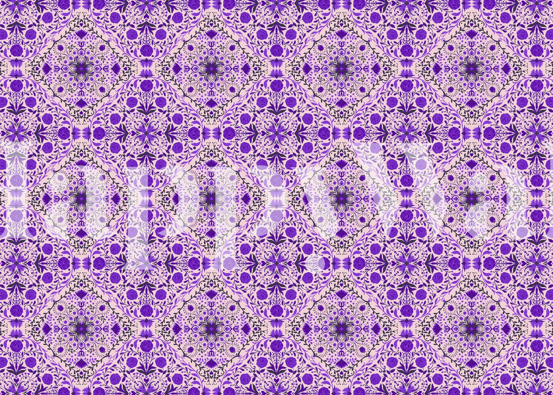 Purple floral tile pattern wallpaper with intricate designs