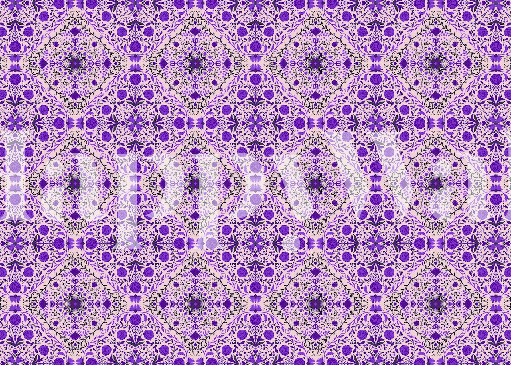 Purple floral tile pattern wallpaper with intricate designs