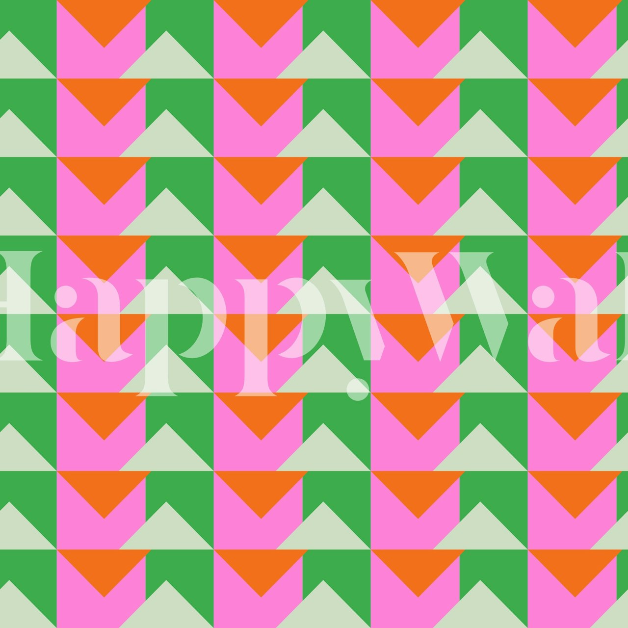 Pink and green triangles wallpaper in a room