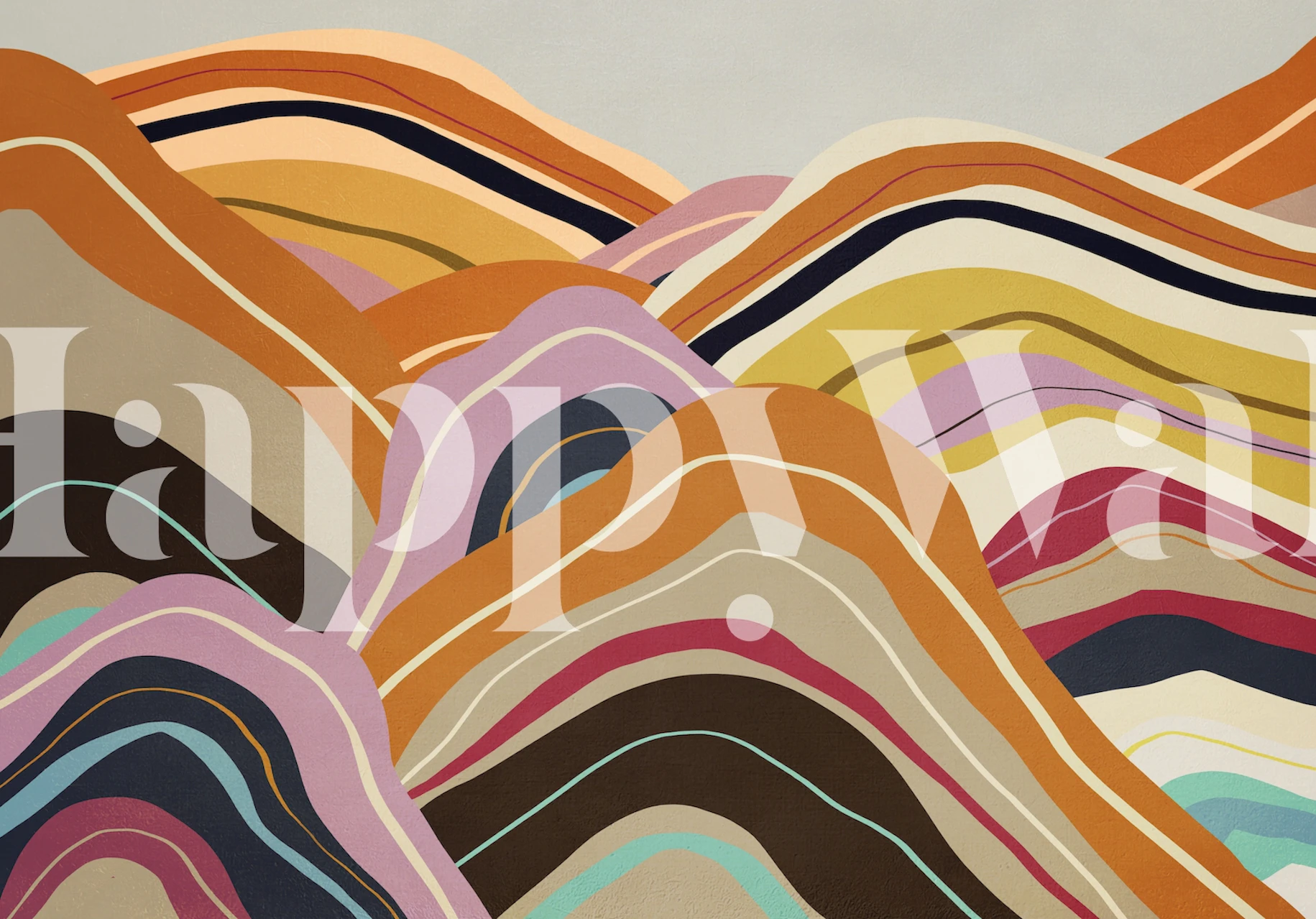 Colorful abstract mountain shapes in brown, pink, and orange wallpaper