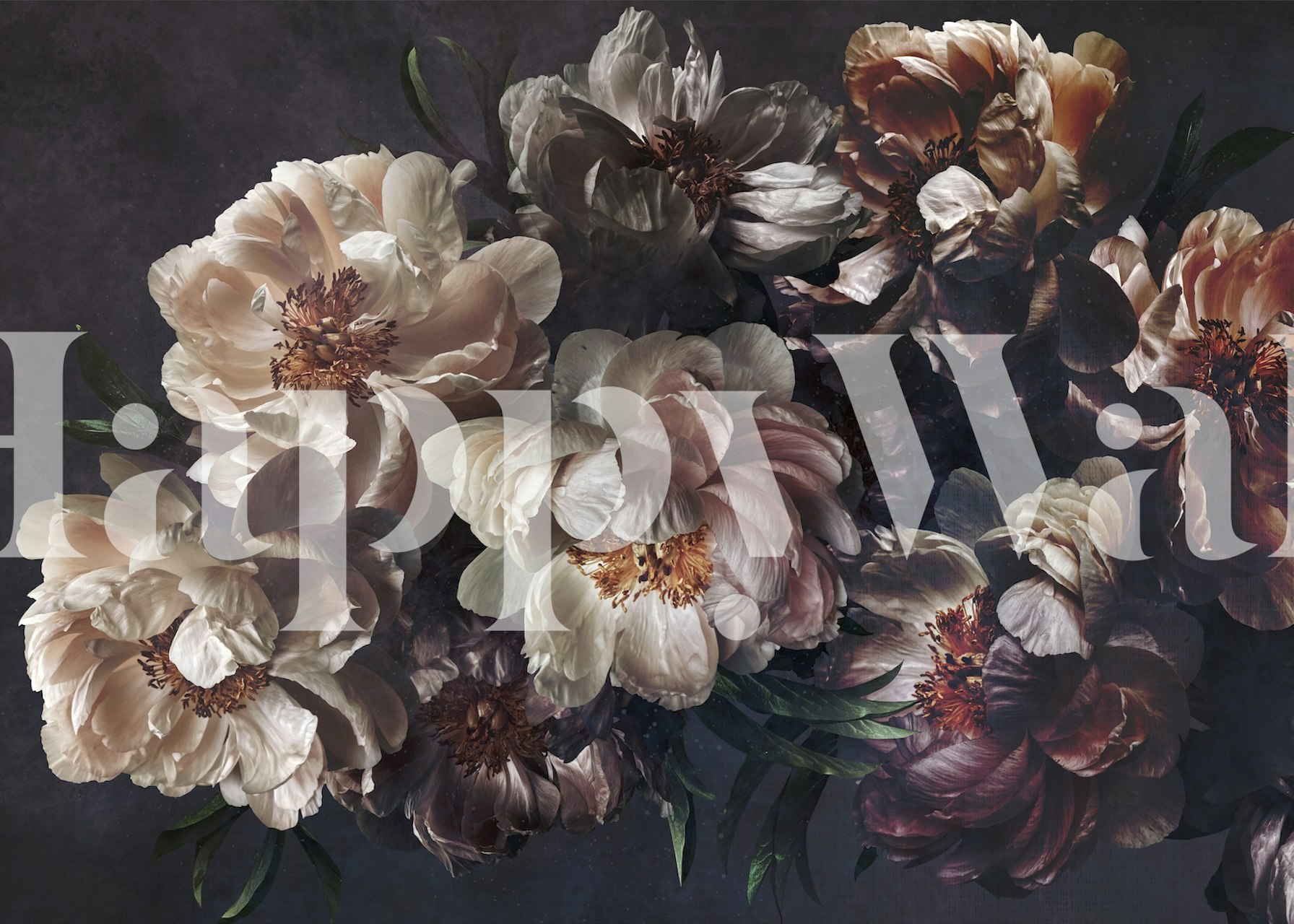 Dark floral wall mural depicting nocturnal flowers in moody hues
