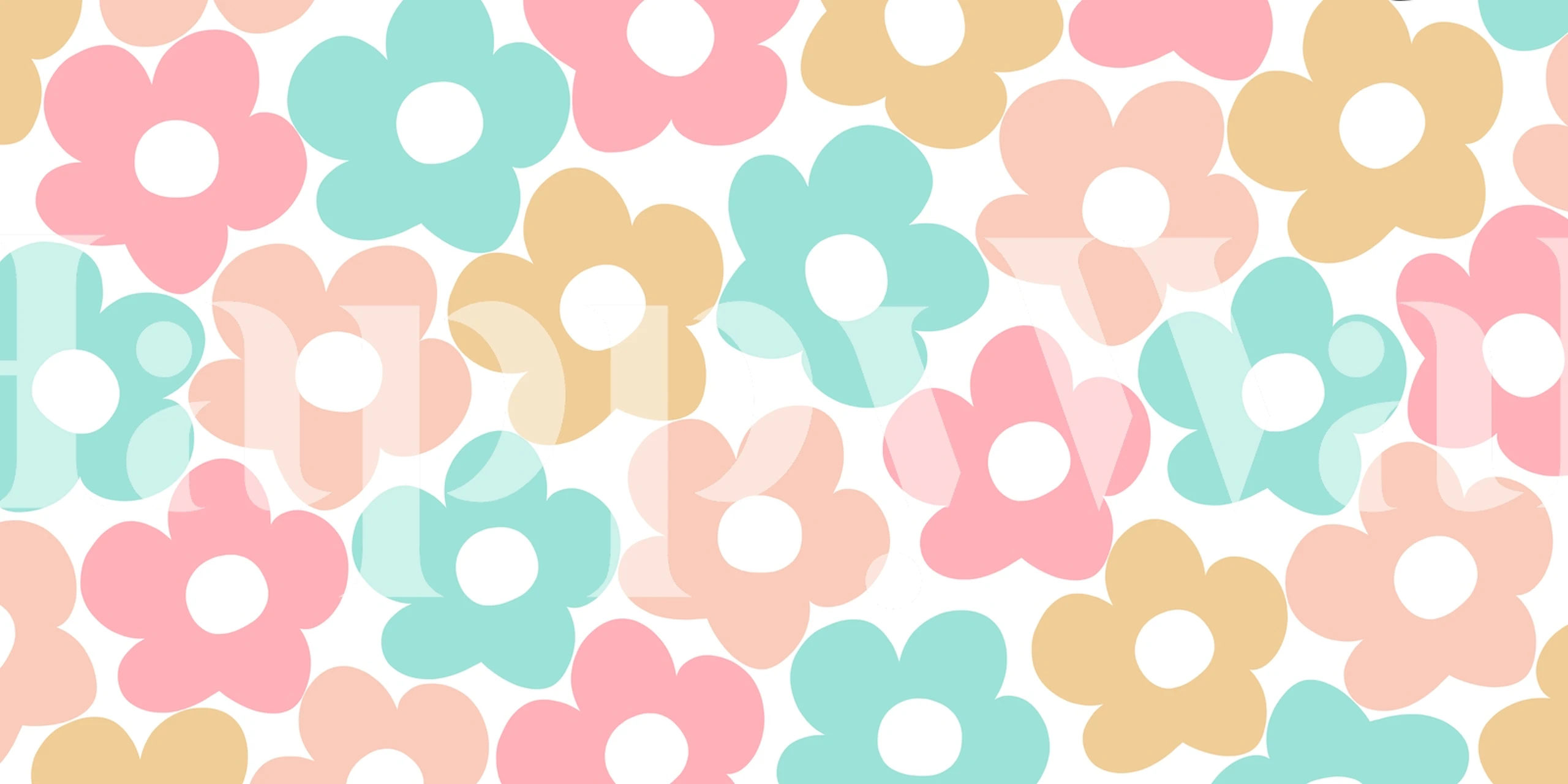 Colorful floral pattern in pastel pink, blue, and yellow wallpaper