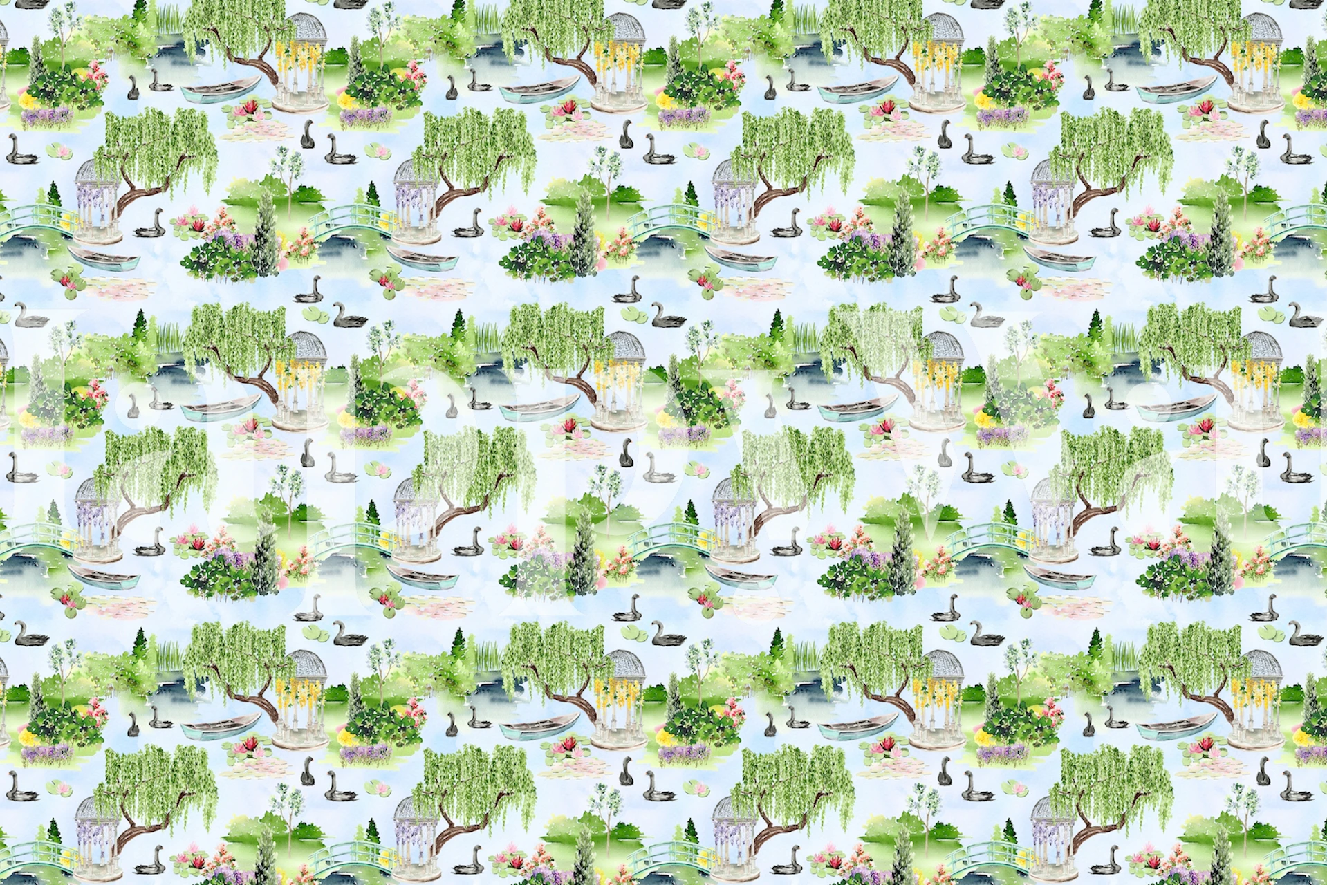 Papel de parede Monet Garden Landscape em um quarto