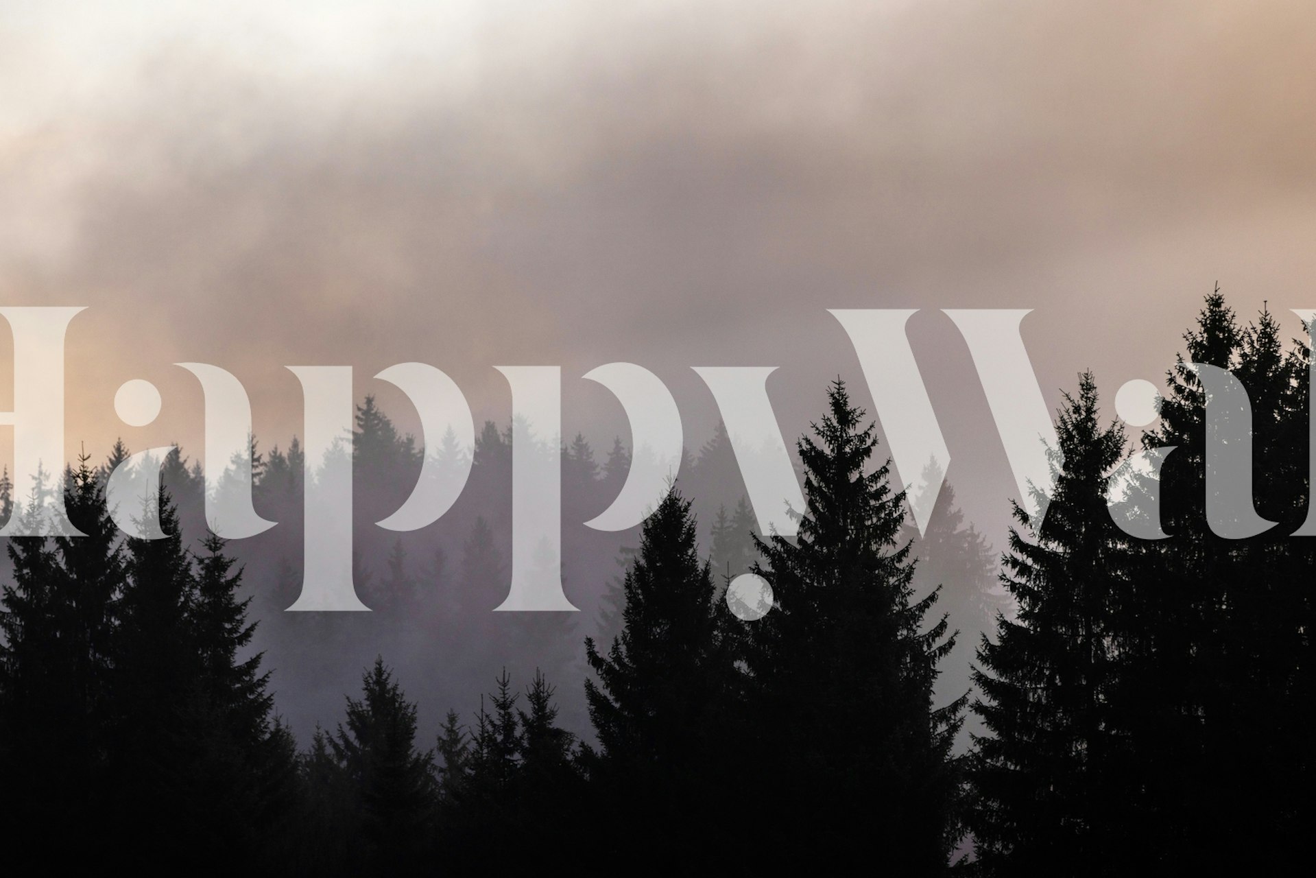 Forest silhouette with soft pink and gray hues wallpaper