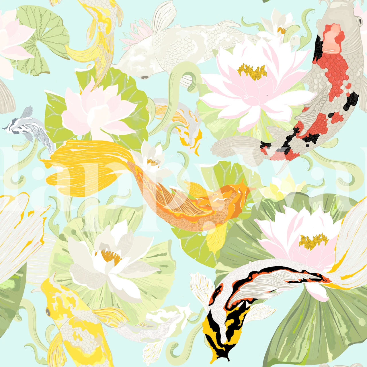 Tapeta Utsuri z rybami koi i kwiatami lotosu