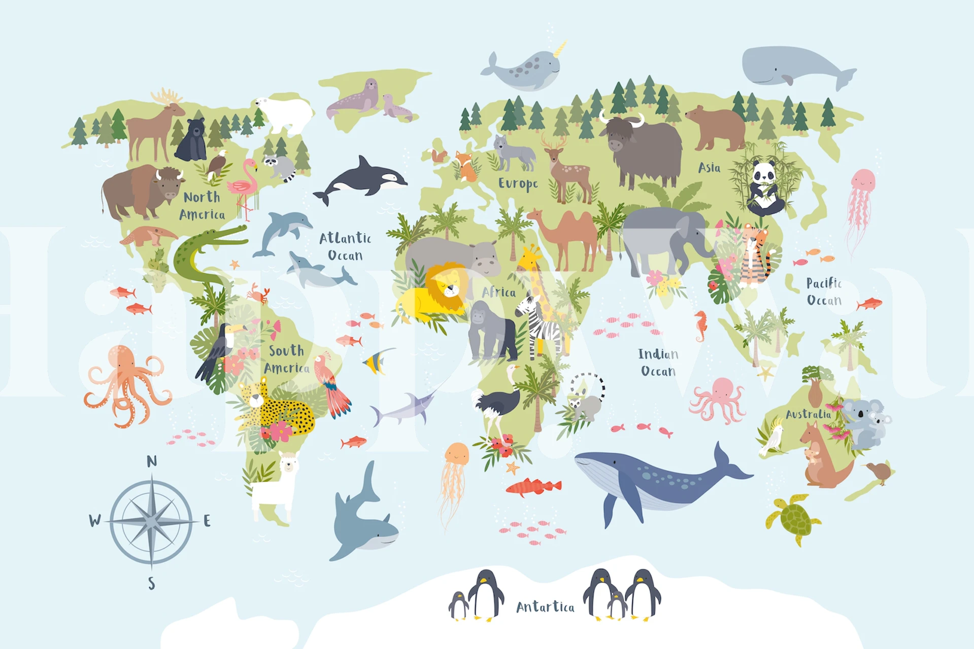 papel de parede Animal World Map em um quarto