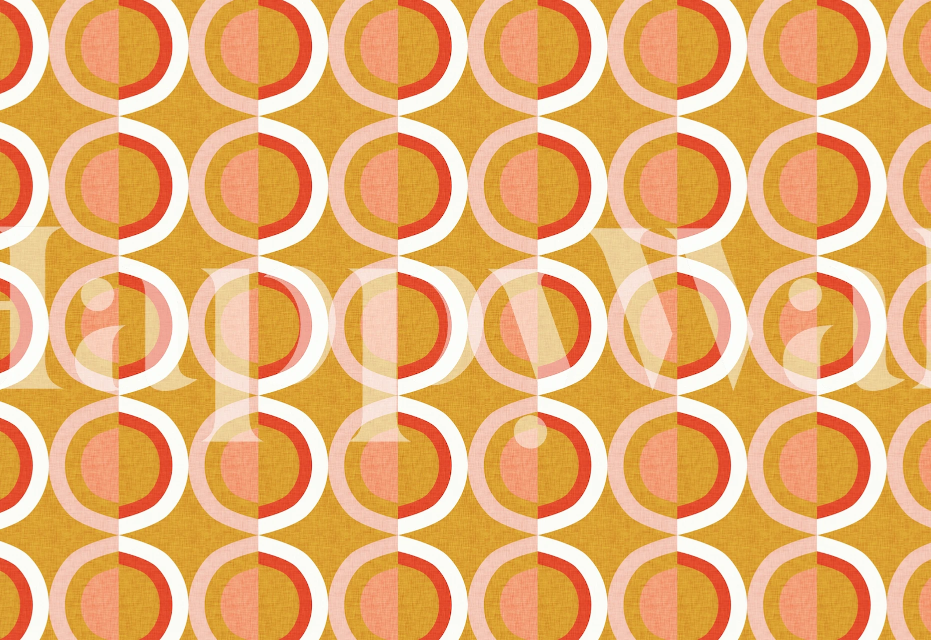 Retro wallpaper featuring mustard, pink, and white circles