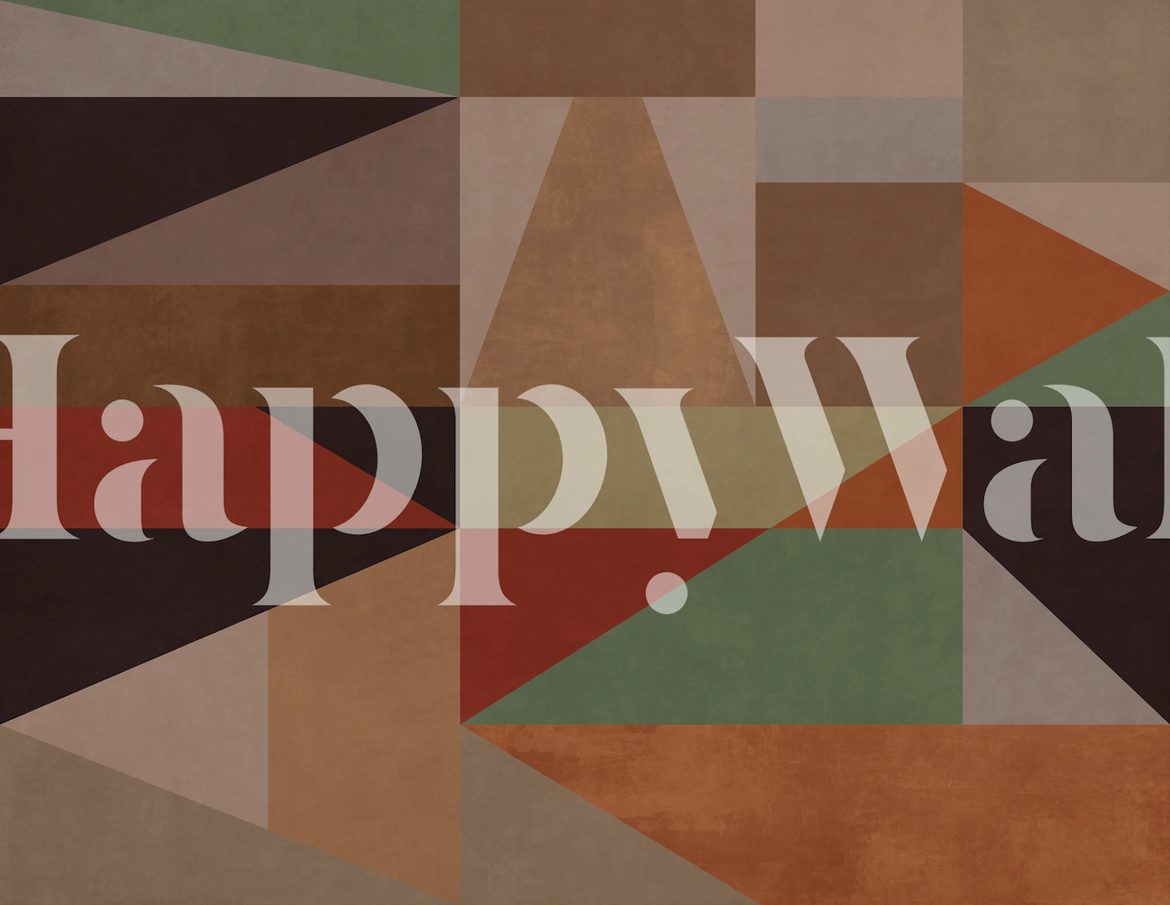 Geometric shapes in brown, green, and terracotta wallpaper