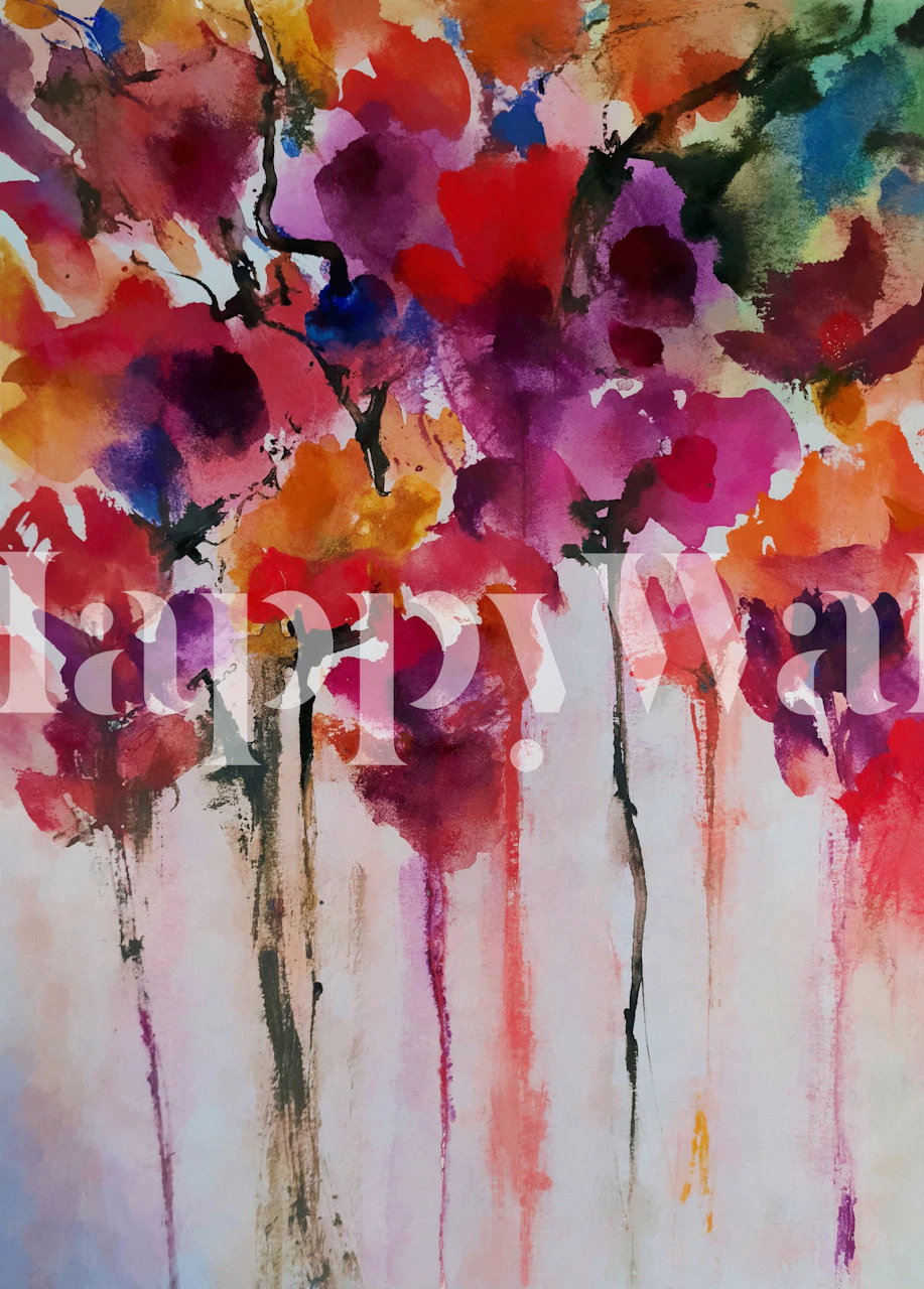 Colorful watercolor floral pattern wallpaper in pink and orange tones