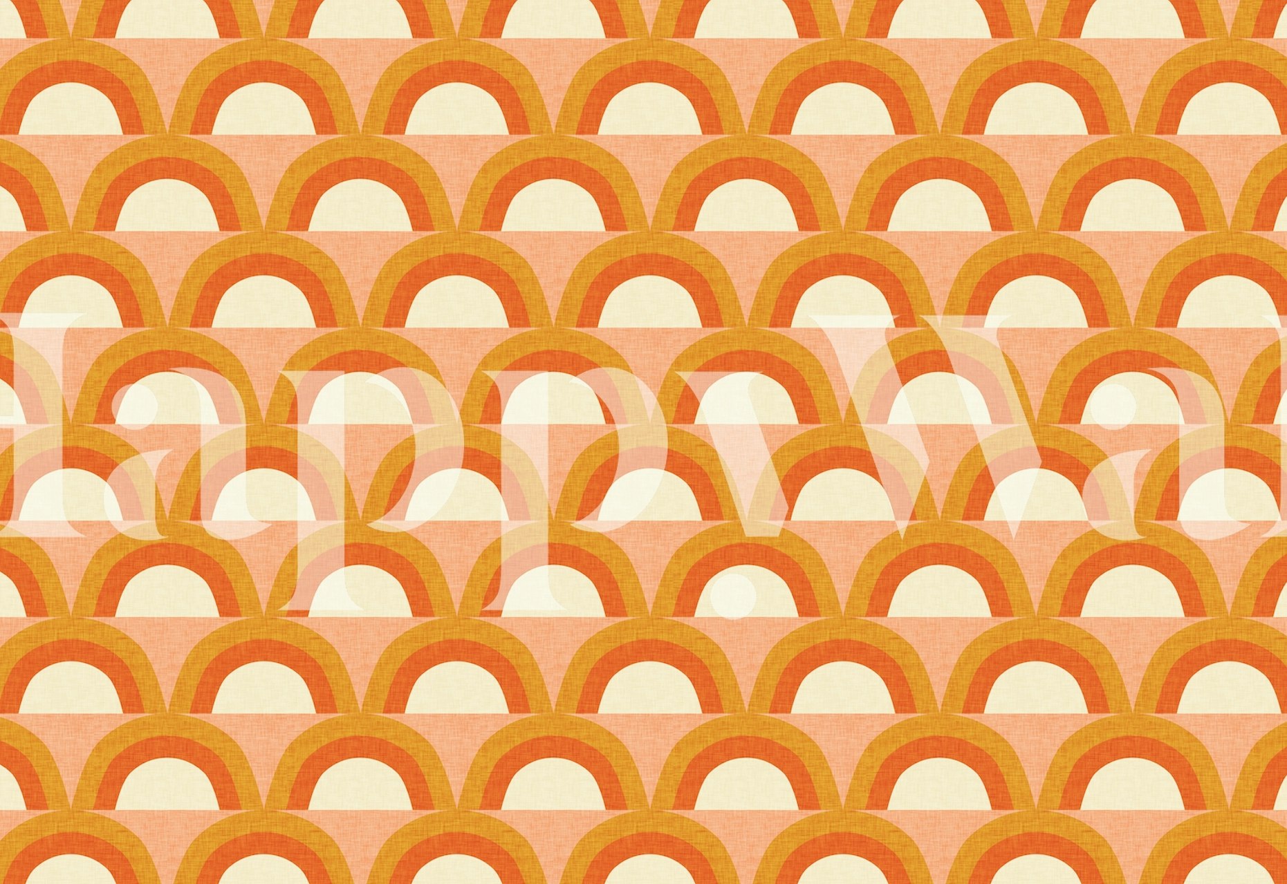 Mid-Century Modern Rainbow Arch Pattern Wall Mural in Orange