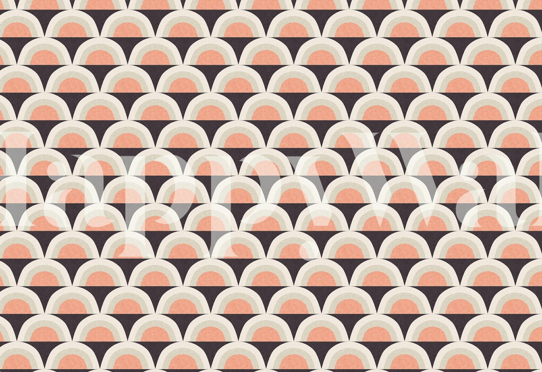 Colorful scallop pattern in pink, cream, and dark grey wallpaper