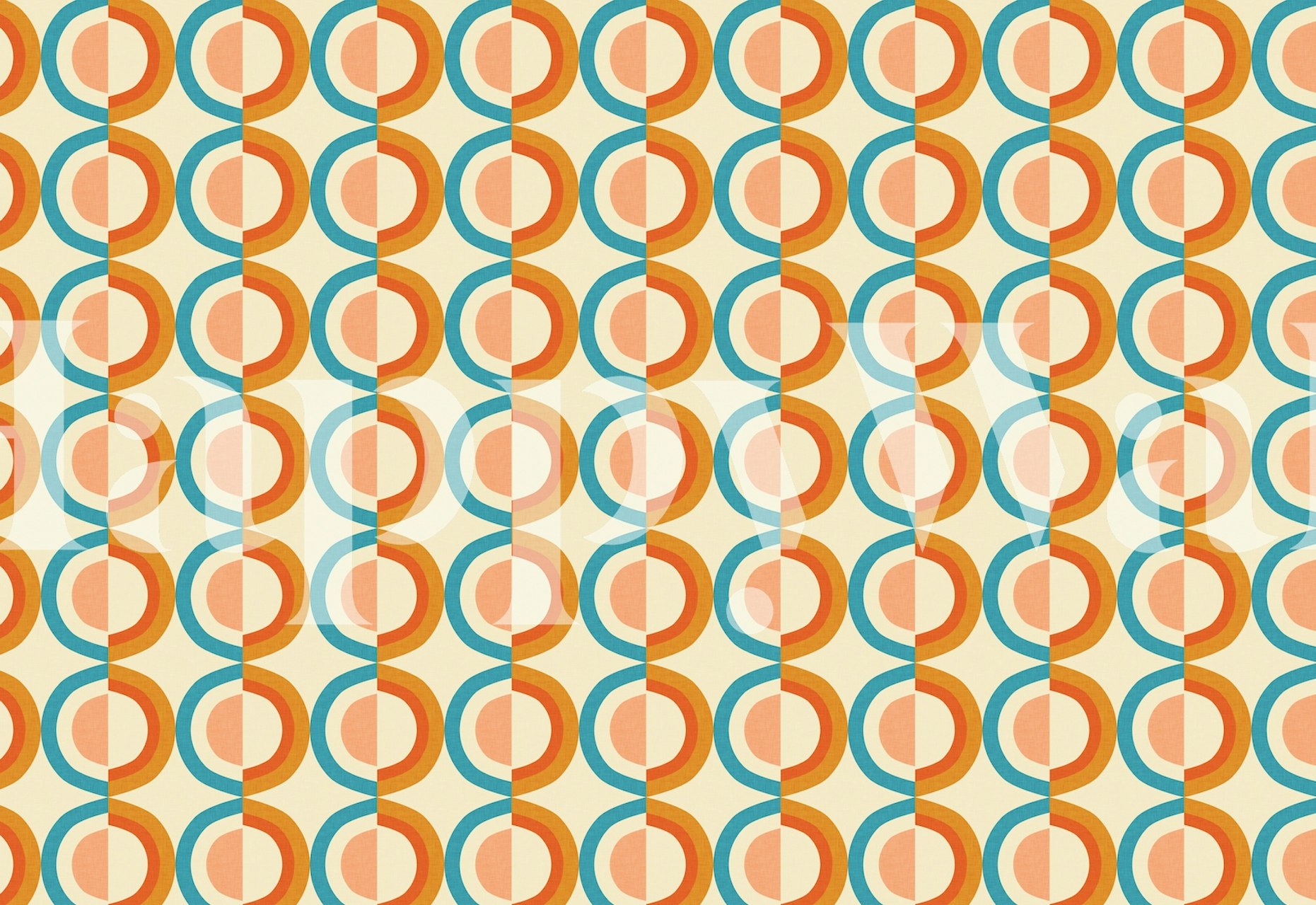 Colorful geometric circles in orange, blue, and cream wallpaper