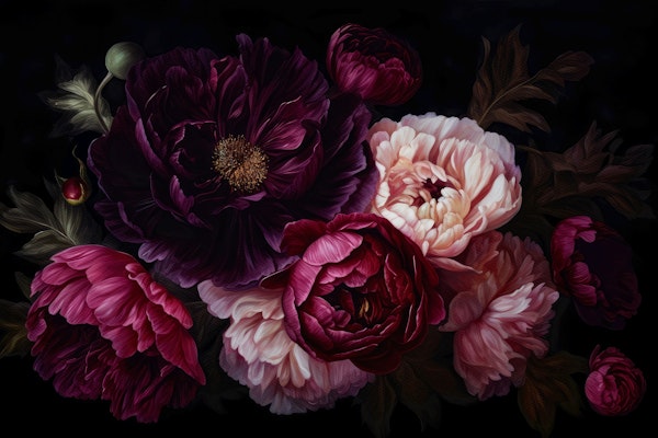 Moody Opulent Baroque Night Flowers Garden