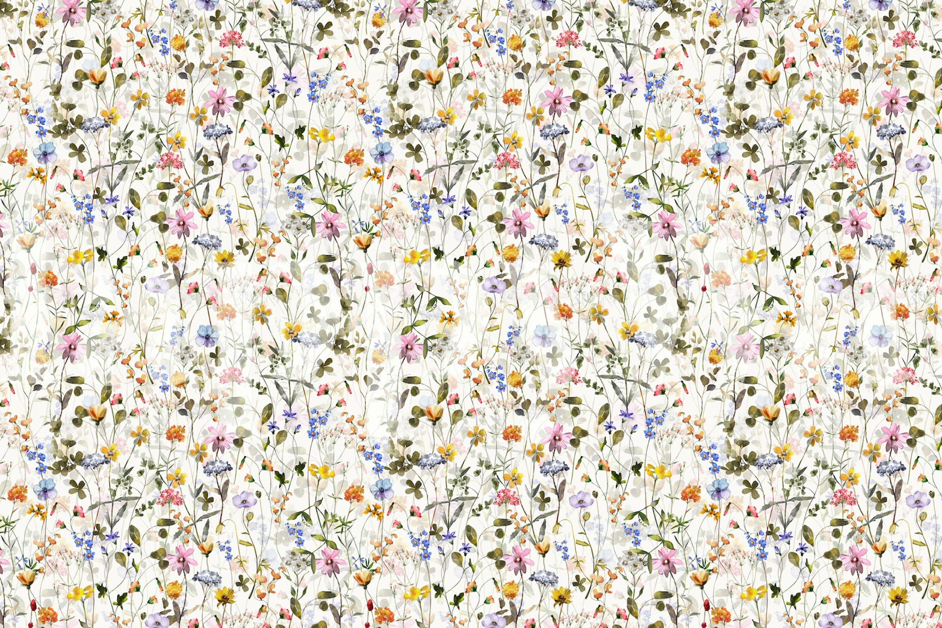 Colorful floral patterns with pink, yellow, blue, and green on white background wallpaper