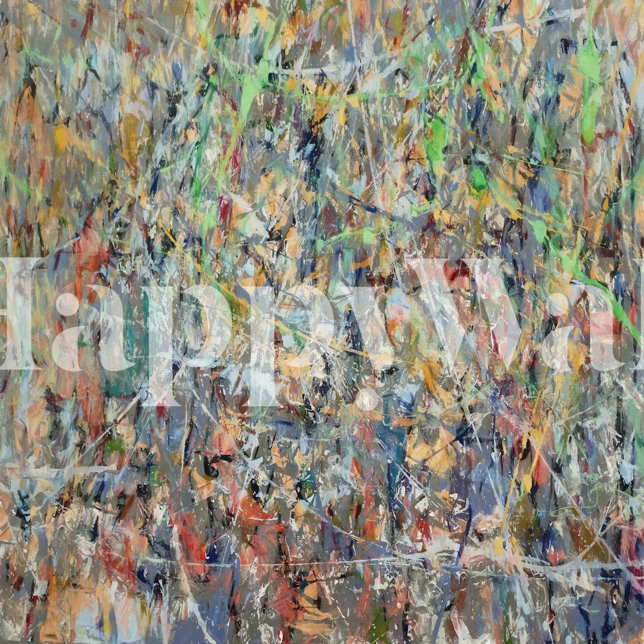 Abstract Pollock-style splattered paint wall mural with vibrant colors