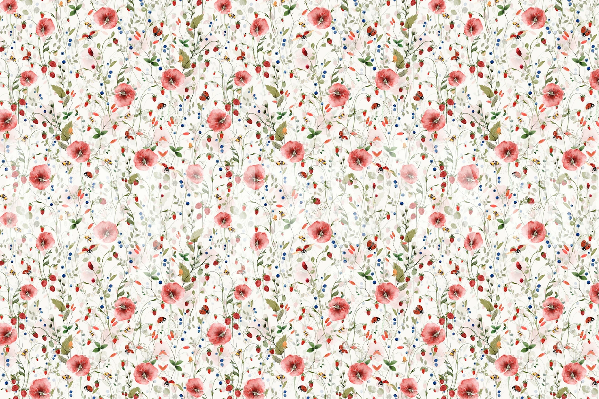 Delicato murale con fiori di campo rosa e fogliame verde da happywall.com