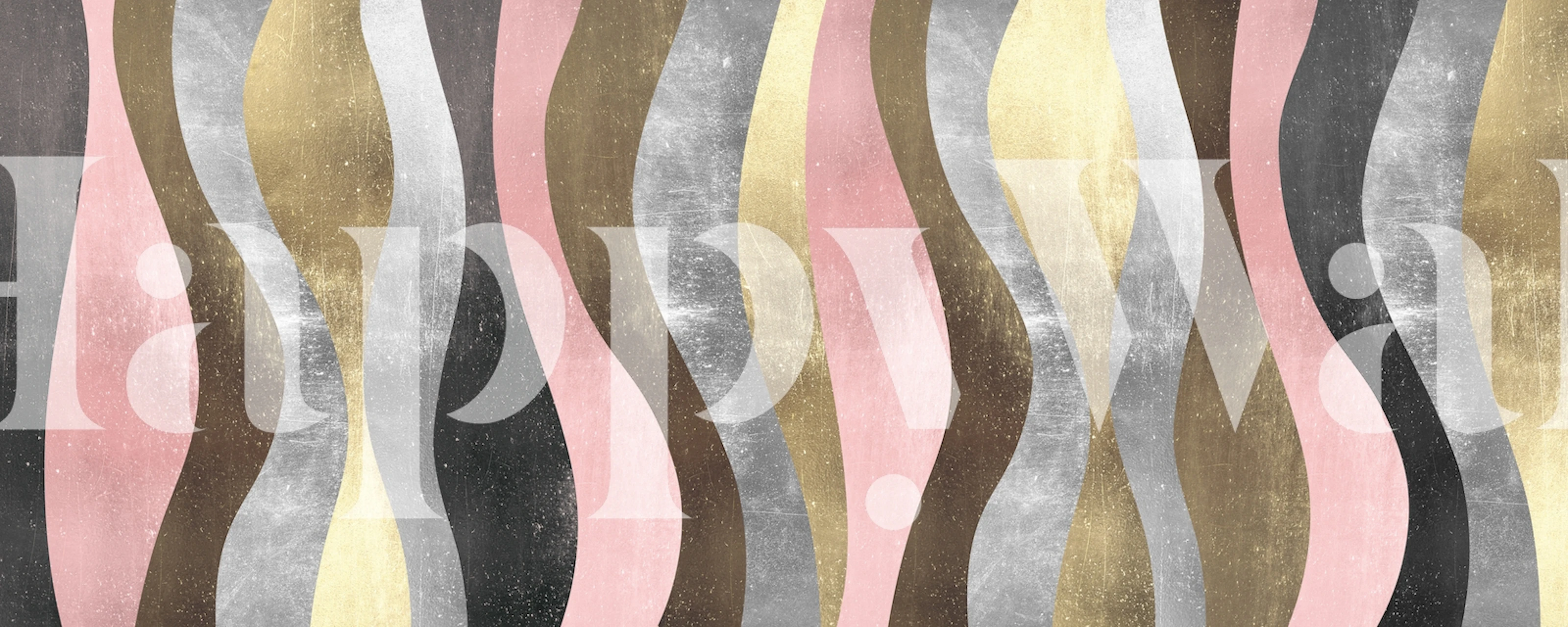Wavy patterns in pink, gold, gray, and black wallpaper