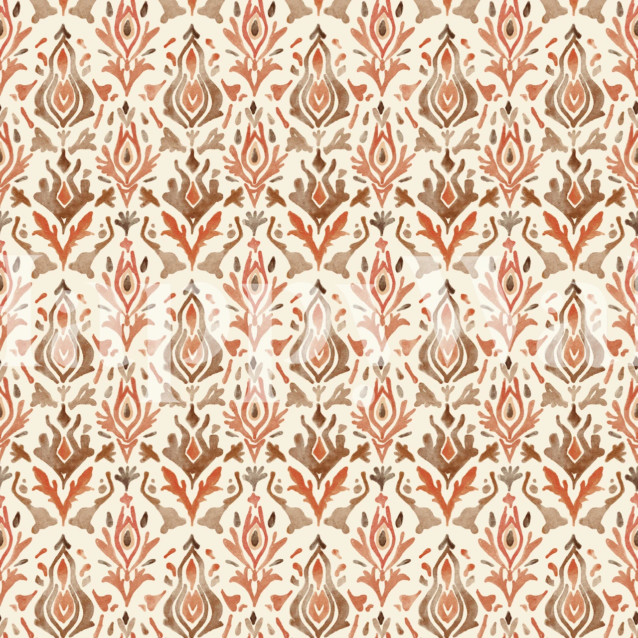 Floral pattern with orange and brown on cream background wallpaper