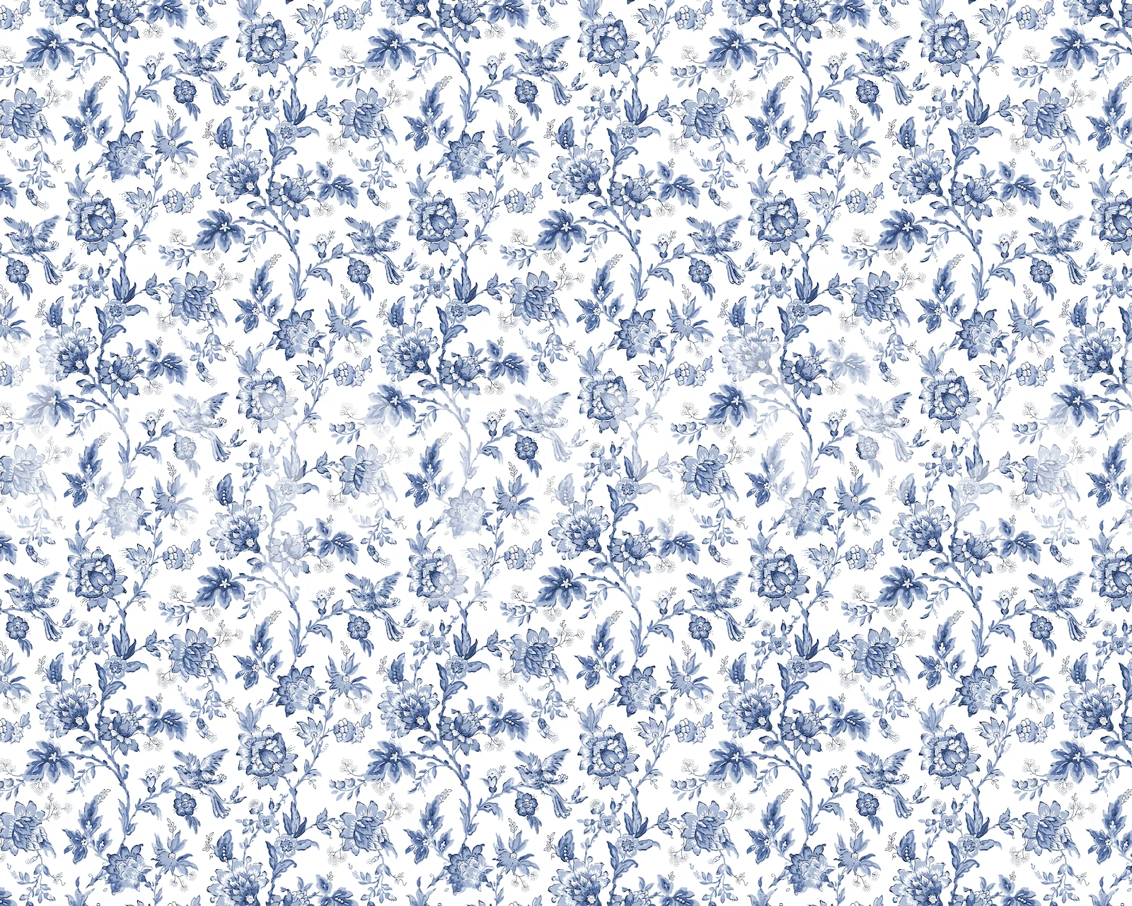 Elegant vintage blue and white floral wallpaper mural