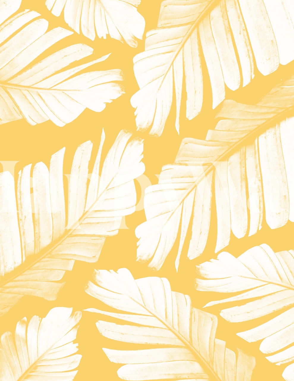 Yellow tropical banana leaves wallpaper with white outlines