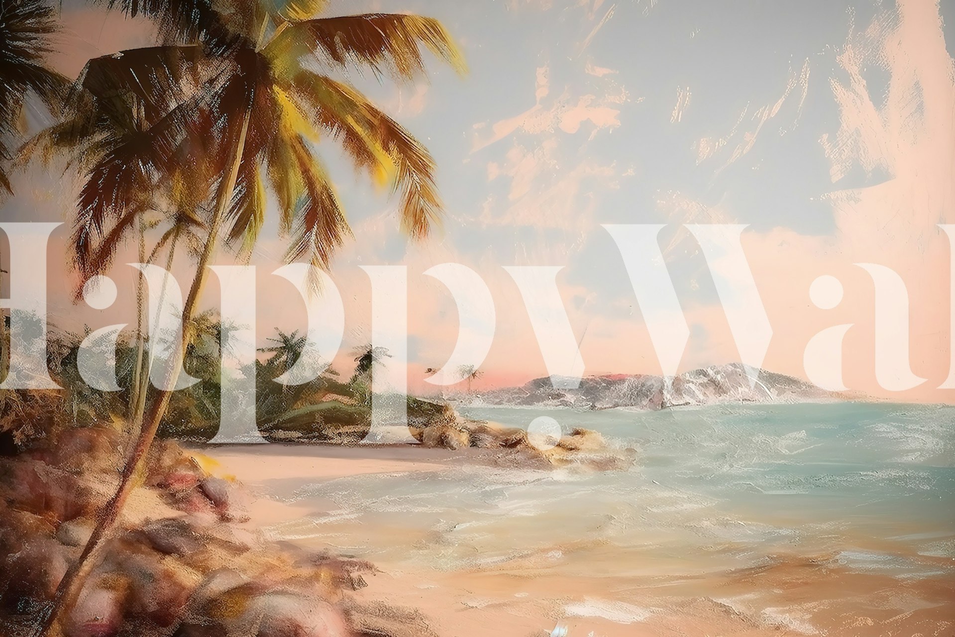 Tropical beach landscape with palm trees and ocean wallpaper