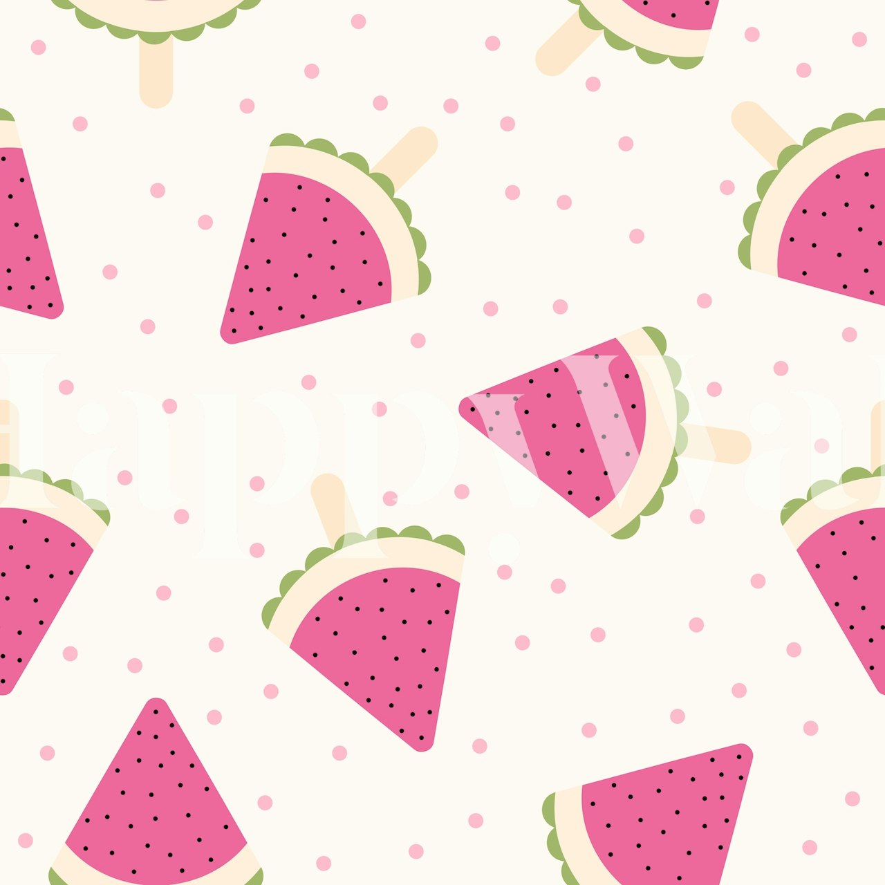 Pink watermelon popsicle pattern with dots wallpaper