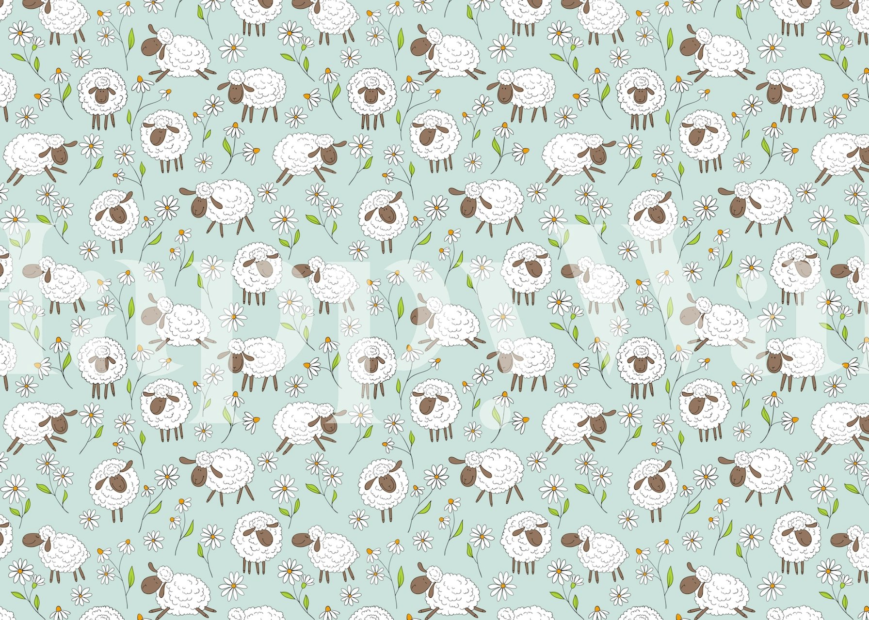 Sheep and daisies wallpaper in a kids room