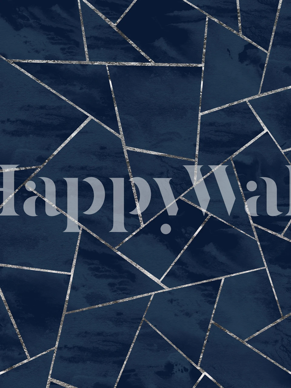 Blue ink silver geometric tapet i et rom