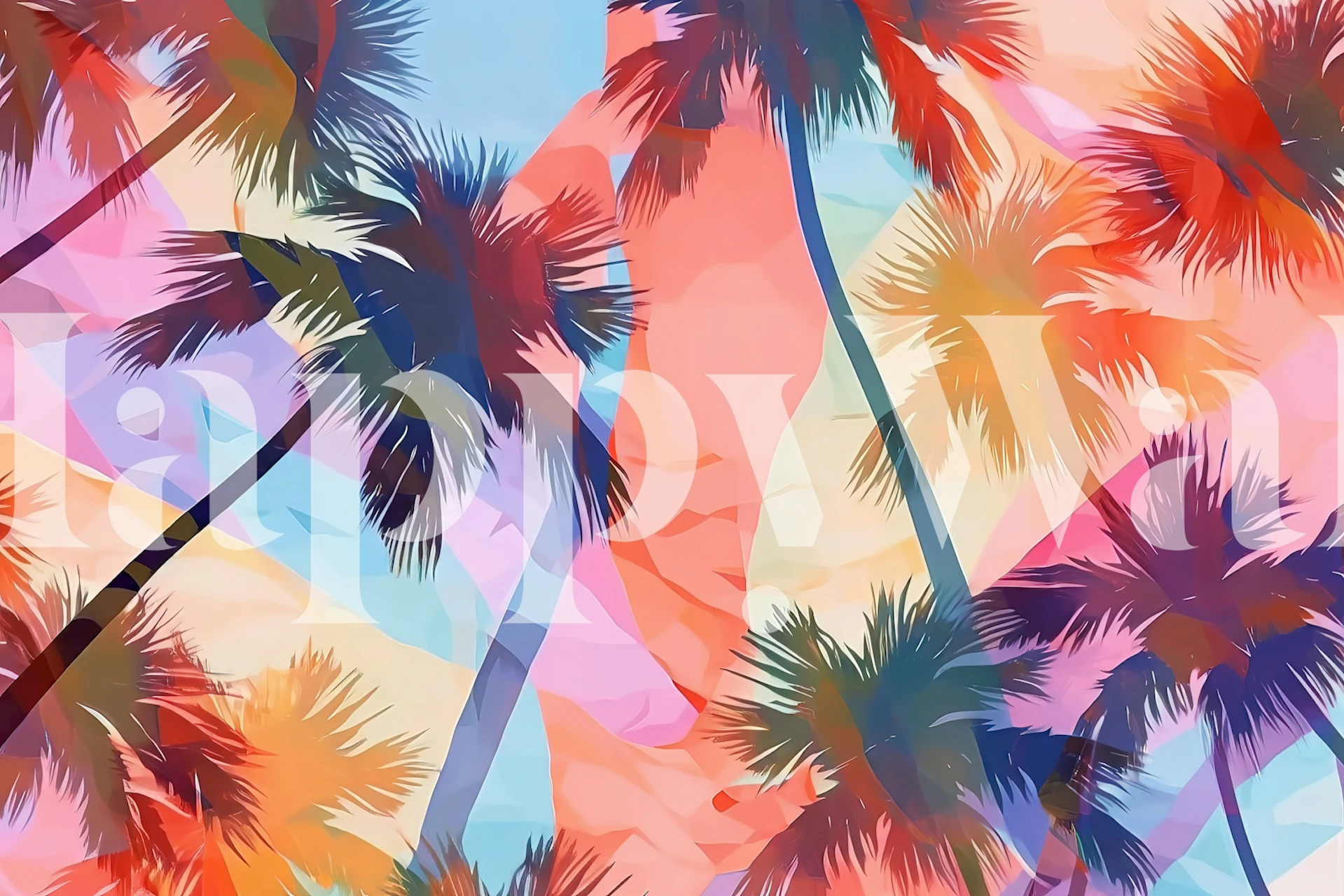 Colorful palm trees against a blue sky wallpaper