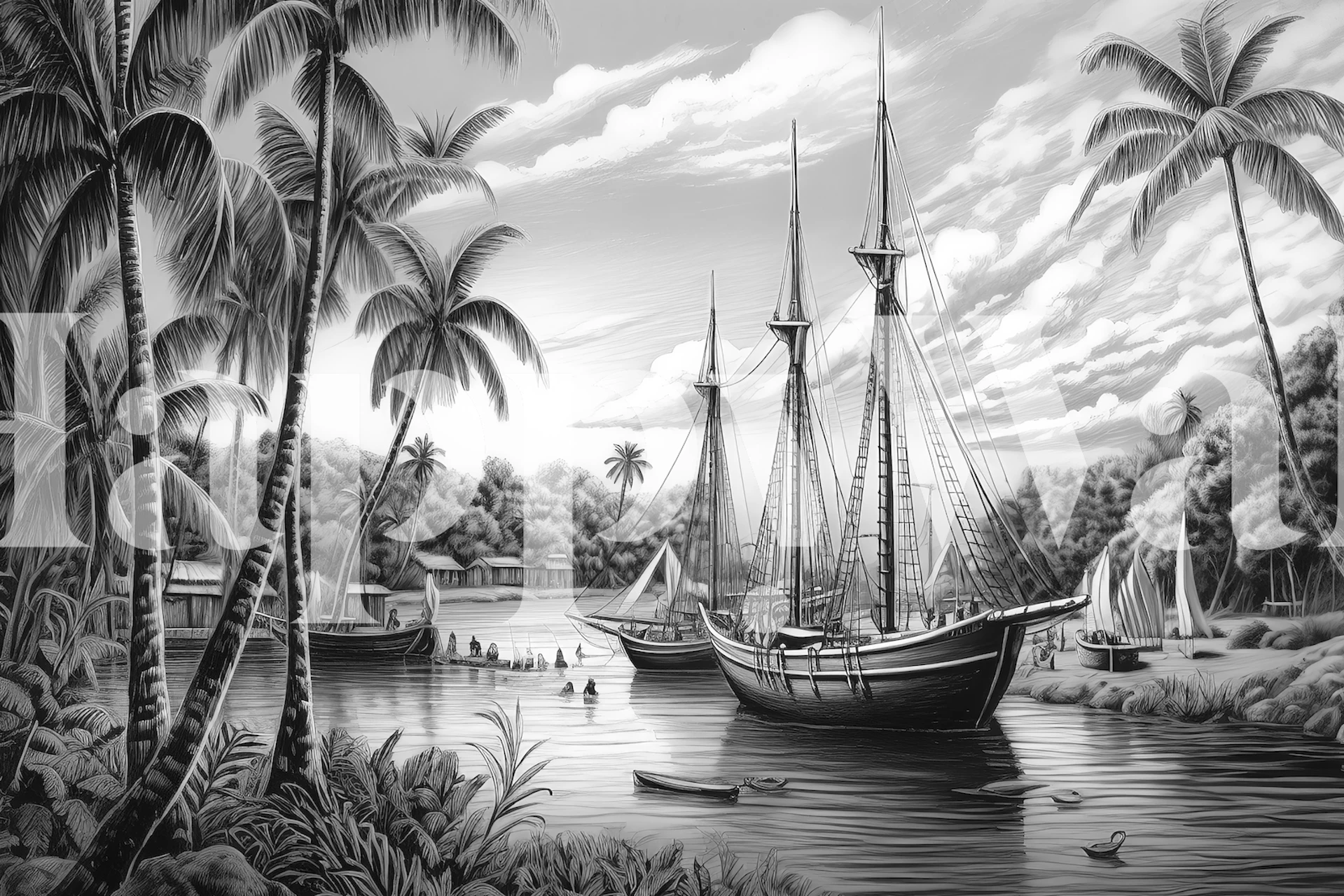 Black and White Polynesia tapet i et rom