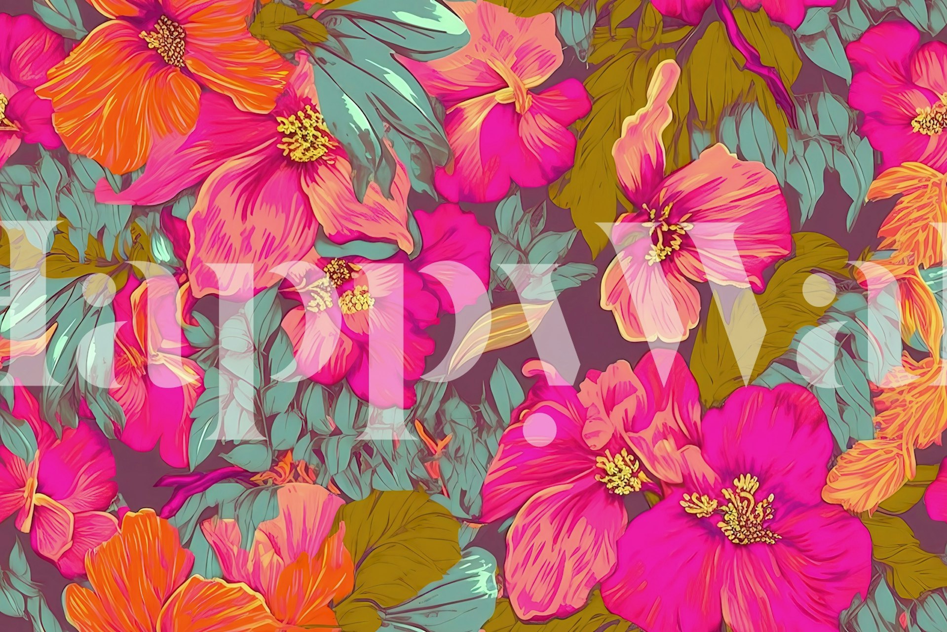 Fluo Pink Flowers vibrant floral pattern wallpaper