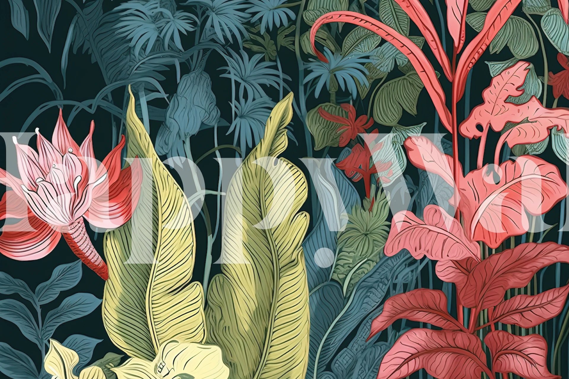 Värikäs kukkainen seinämaalaus yötunnelmaan