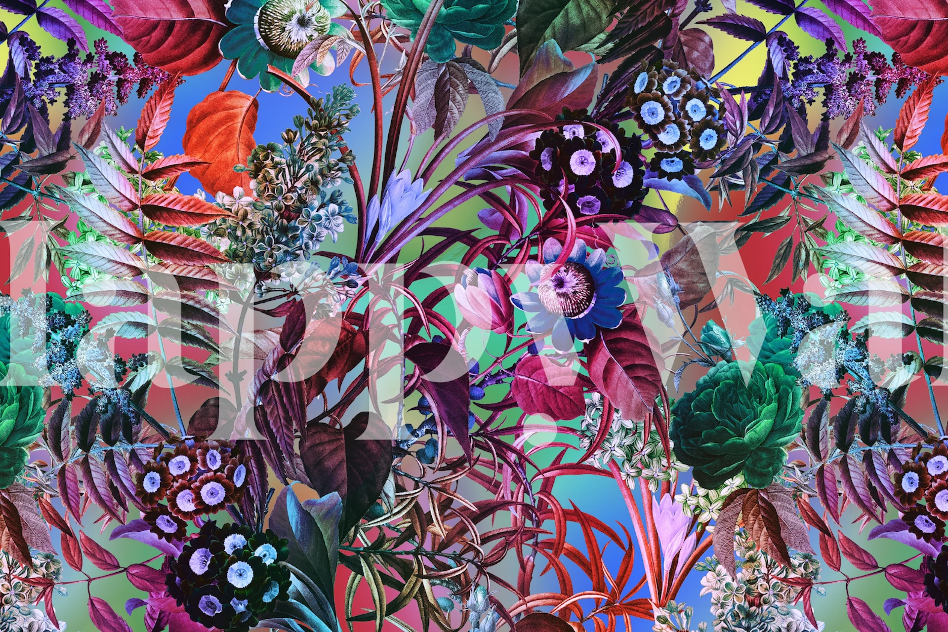 Vibrant floral pattern with multicolor flowers and leaves wallpaper