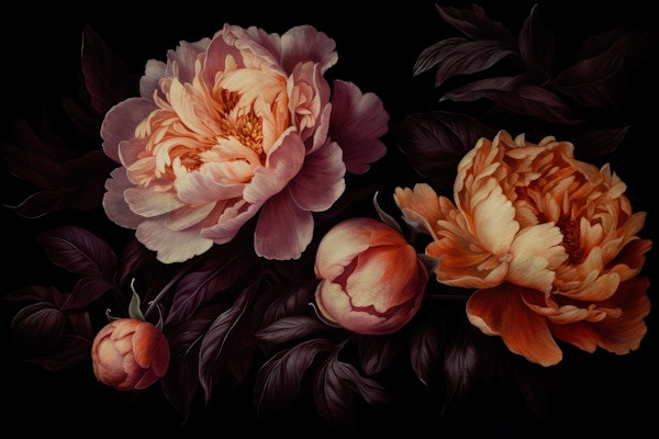 Moody Opulent Baroque Midnight Peonies Garden
