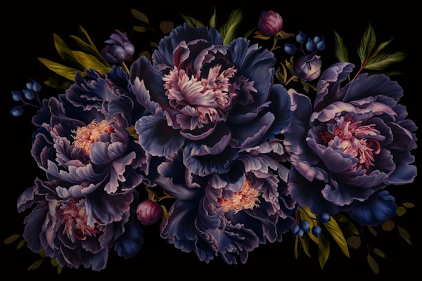 Baroque Opulent Blue Purple Night Peonies